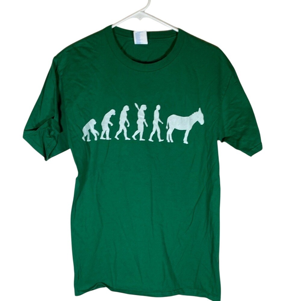 Funny evolution green Graphic T-Shirt size medium unisex 100% cotton